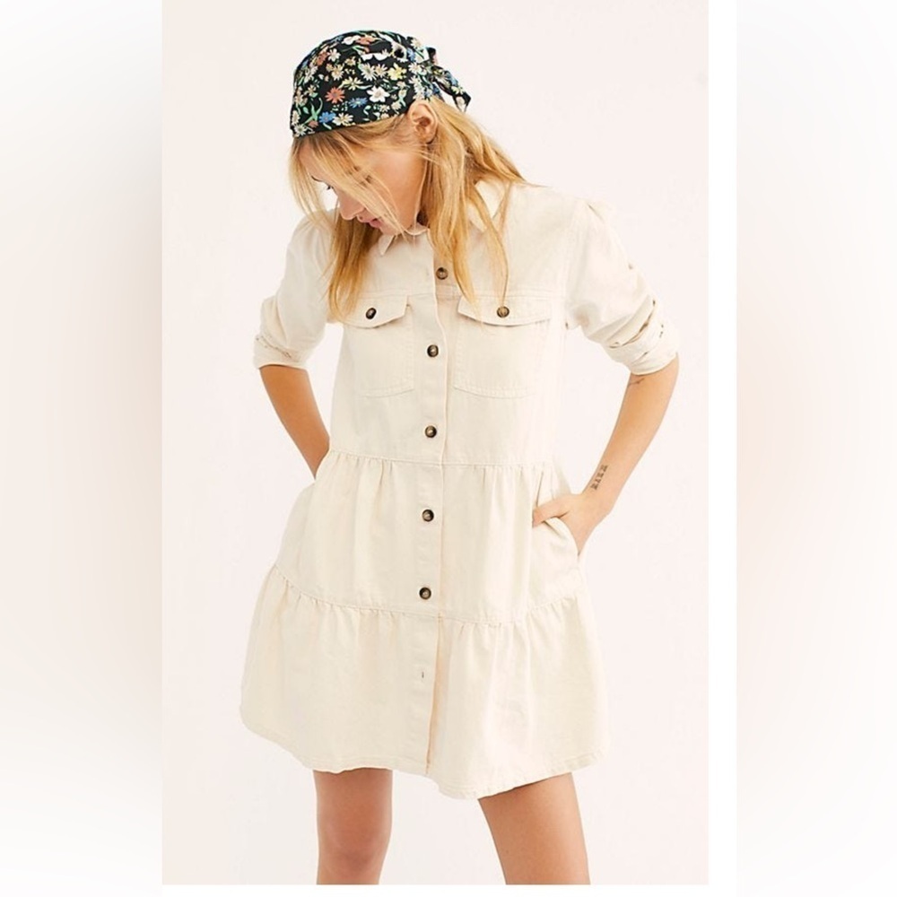 Free people Nicole demon shirt dress in natural size XS